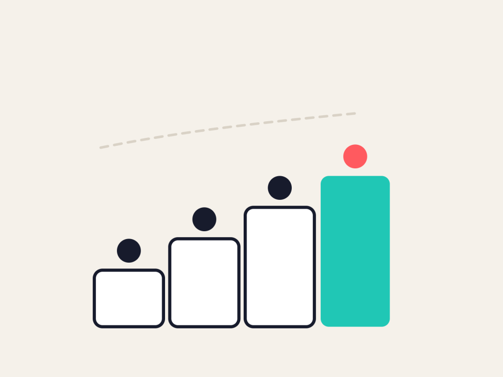 Illustration: aufsteigende Stufen mit Lernenden