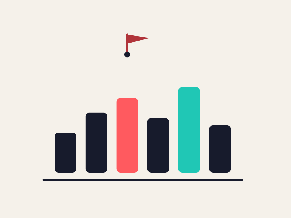 Illustration: Budgetbalken mit Zielflagge an einer Kennzahl